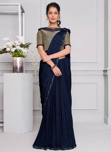 Navy Blue Colour Stylish MOHMANTHAN 21500 Designer Party Wear Lycra Heavy Sequins Embroidery Work Saree Collection 21513